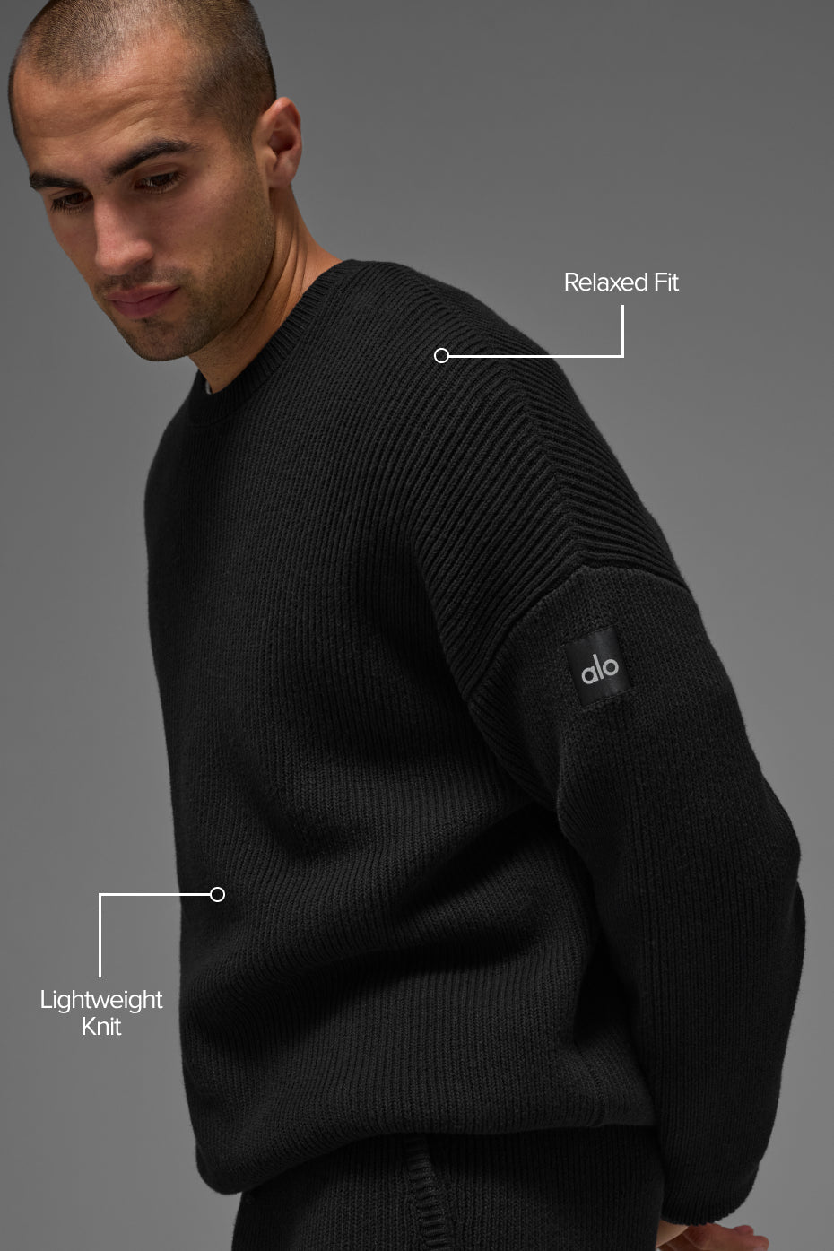 Domain Rib Knit Crew Sweater - Black