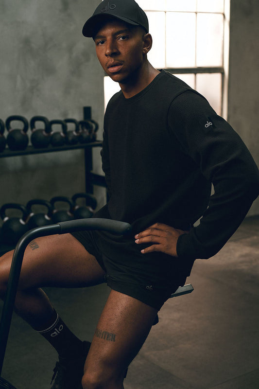 Waffle Lounge Long Sleeve Crew - Black